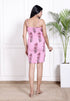 Pink Textured Fitted Mini Dress with Black Floral Print